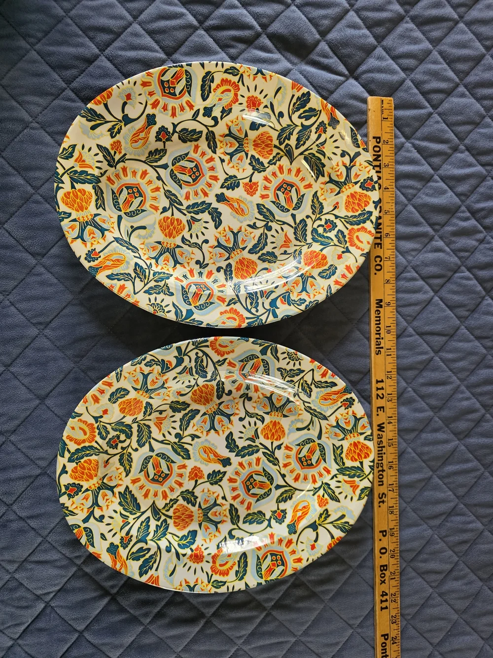 Vintage Nevco Metal Floral Pattern Serving Platters - Orange & Teal
